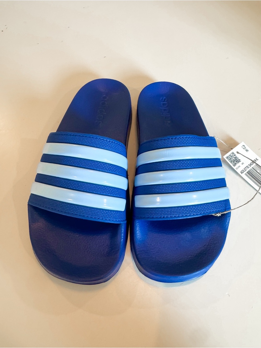 adidas Royal Blue Slides with Light Blue Stripes